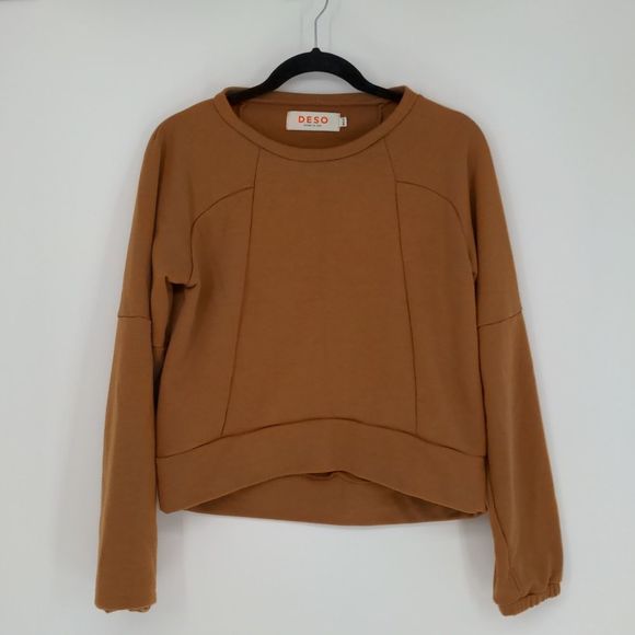 Deso Supply Leland‎ Cropped Sweatshirt Sweater Size Medium Camel Tan Terry Thumb - Picture 1 of 13